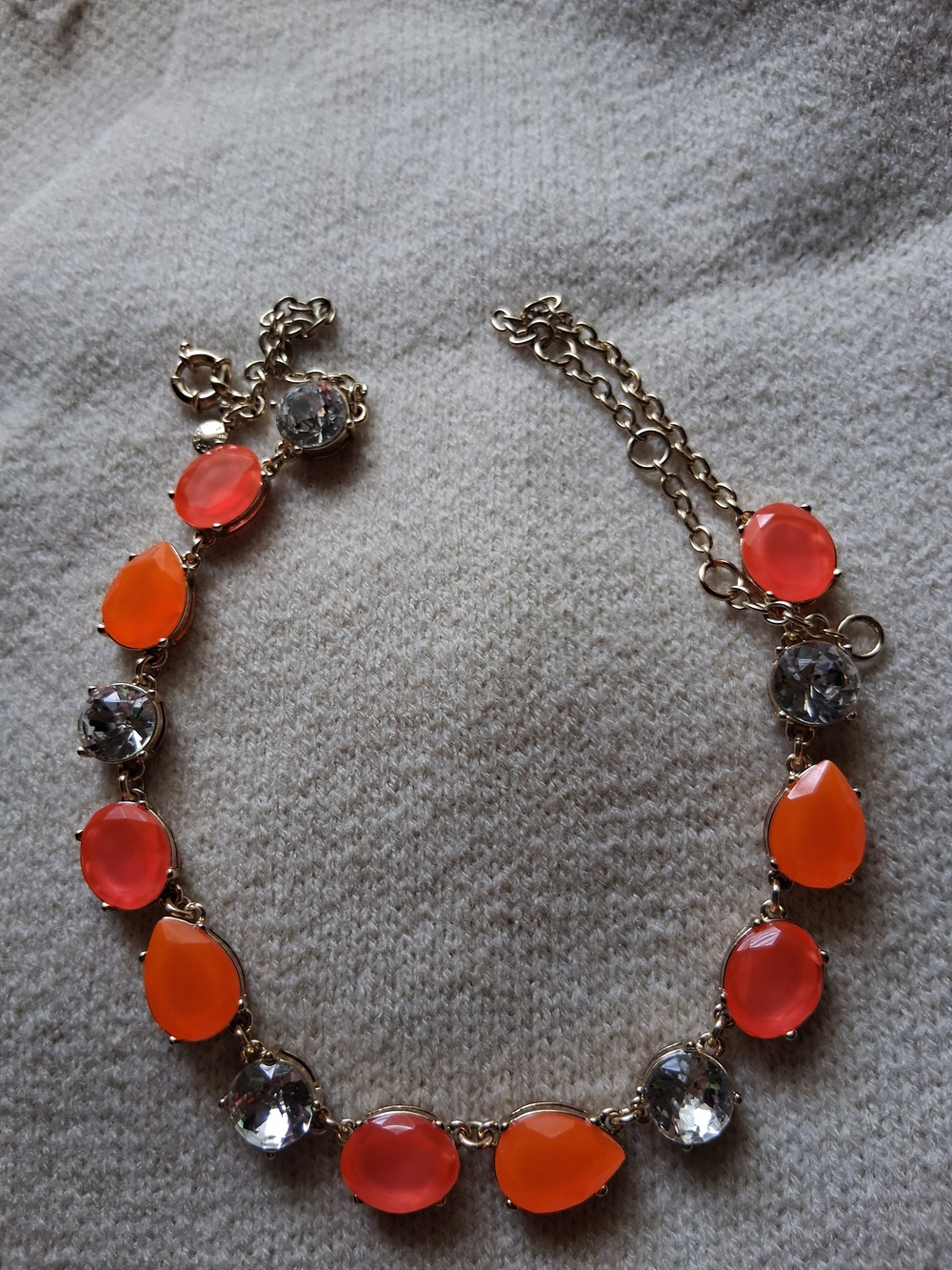J.Crew Neon Orange & Pink Teardrop Crystal Statement Necklace